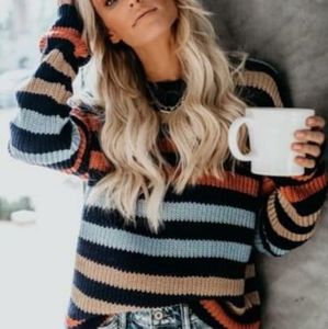 Black Striped Drop Shoulder Sweater